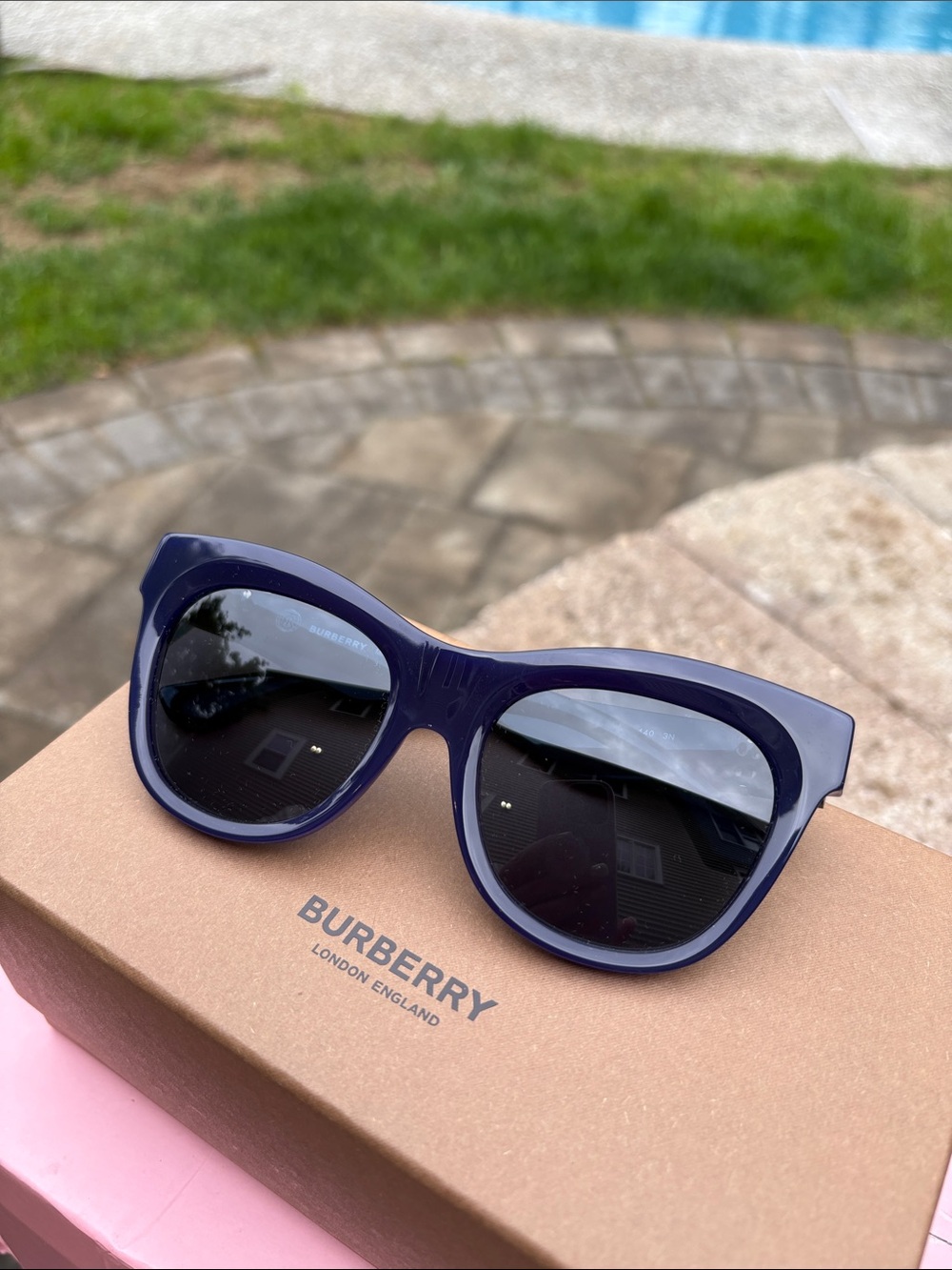 Burberry Dark Blue Glossy Cat-Eye Sunglasses